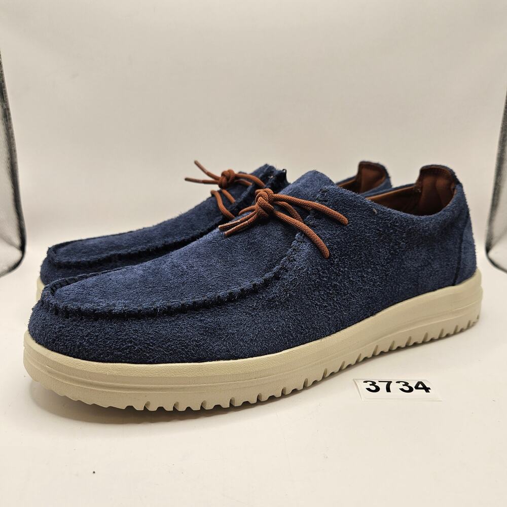 HEY DUDE MEN'S 13 BLUE STOWE SUEDE LEATHER SLIP ON SHOES 40877-410 LOAFERS NWOB